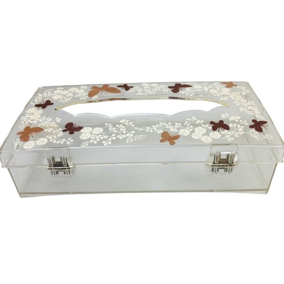 Wolff Tissue Holder Cover Box Lucite Acrylic Butterflies Flower Vintage Retro - Picture 3 of 9